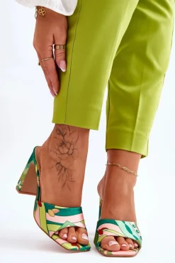 Klapki Na Obcasie|Klapki Damskie Klasyczne>Boto Damskie Klapki We Wzory Na Obcasie Zielone Adelise