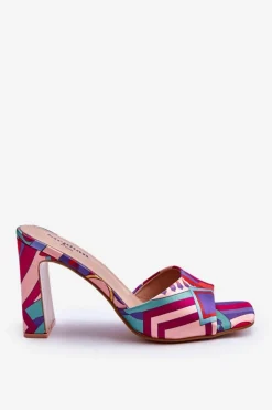 Clearance Damskie Klapki We Wzory Na Obcasie Fioletowe Adelise Damskie Klapki Na Obcasie|Klapki Damskie Klasyczne