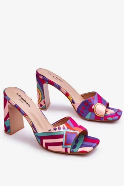 Clearance Damskie Klapki We Wzory Na Obcasie Fioletowe Adelise Damskie Klapki Na Obcasie|Klapki Damskie Klasyczne