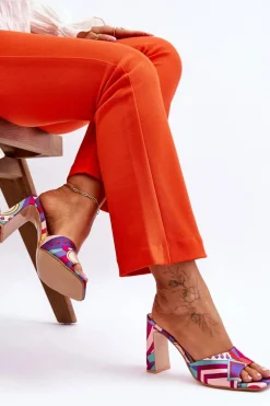 Clearance Damskie Klapki We Wzory Na Obcasie Fioletowe Adelise Damskie Klapki Na Obcasie|Klapki Damskie Klasyczne