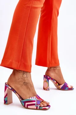 Clearance Damskie Klapki We Wzory Na Obcasie Fioletowe Adelise Damskie Klapki Na Obcasie|Klapki Damskie Klasyczne