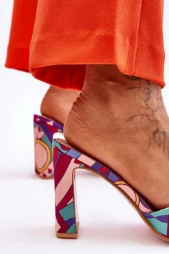 Clearance Damskie Klapki We Wzory Na Obcasie Fioletowe Adelise Damskie Klapki Na Obcasie|Klapki Damskie Klasyczne