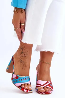 Klapki Na Obcasie|Klapki Damskie Klasyczne>Boto Damskie Klapki We Wzory Na Obcasie Niebieskie Adelise