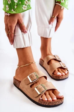 Klapki Damskie Klasyczne>Boto Damskie Klapki Wsuwane Beżowe Misandei