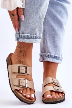 Outlet Damskie Klapki Wsuwane Beżowe Destino Damskie Klapki Korkowe|Klapki Damskie Klasyczne