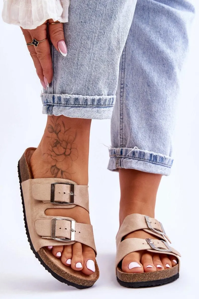 Outlet Damskie Klapki Wsuwane Beżowe Destino Damskie Klapki Korkowe|Klapki Damskie Klasyczne