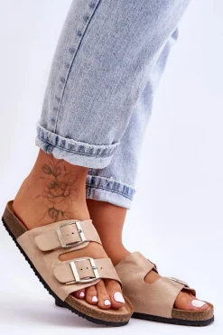 Outlet Damskie Klapki Wsuwane Beżowe Destino Damskie Klapki Korkowe|Klapki Damskie Klasyczne