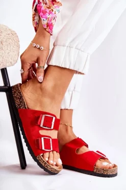 Hot Boto Damskie Klapki Wsuwane Czerwone Misandei