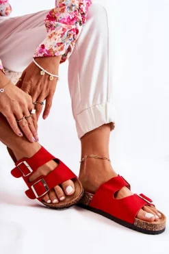 Hot Boto Damskie Klapki Wsuwane Czerwone Misandei