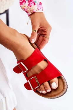 Hot Boto Damskie Klapki Wsuwane Czerwone Misandei