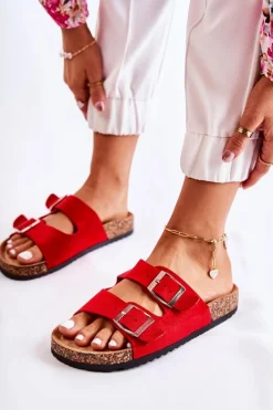 Hot Boto Damskie Klapki Wsuwane Czerwone Misandei