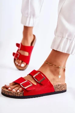 Hot Boto Damskie Klapki Wsuwane Czerwone Misandei