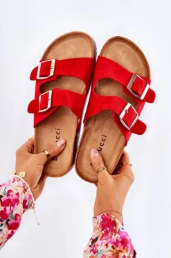 Hot Boto Damskie Klapki Wsuwane Czerwone Misandei