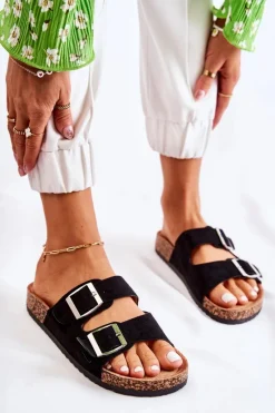 Klapki Damskie Klasyczne>Boto Damskie Klapki Wsuwane Czarne Misandei