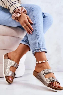 Klapki Damskie Klasyczne>INBLU Damskie Klapki Wsuwane NM000027 Srebrne