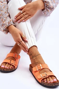 Best Damskie Klapki Wsuwane Na Korkowej Podeszwie Pomarańczowe Cortina Damskie Klapki Korkowe|Klapki Damskie Klasyczne