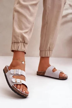 Best Boto Damskie Klapki Wsuwane Na Korkowej Podeszwie Szare Cortina