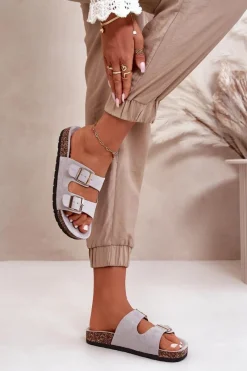 Best Boto Damskie Klapki Wsuwane Na Korkowej Podeszwie Szare Cortina