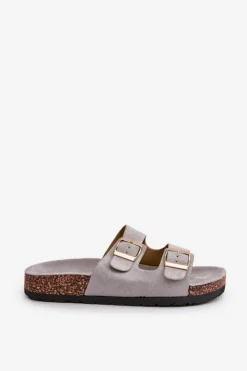 Best Boto Damskie Klapki Wsuwane Na Korkowej Podeszwie Szare Cortina