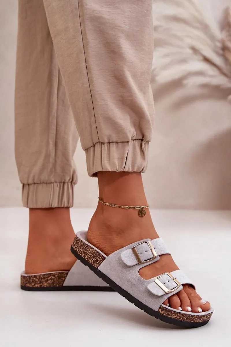 Best Boto Damskie Klapki Wsuwane Na Korkowej Podeszwie Szare Cortina