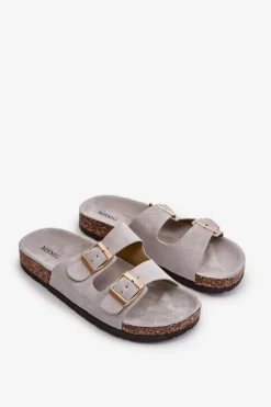 Best Boto Damskie Klapki Wsuwane Na Korkowej Podeszwie Szare Cortina