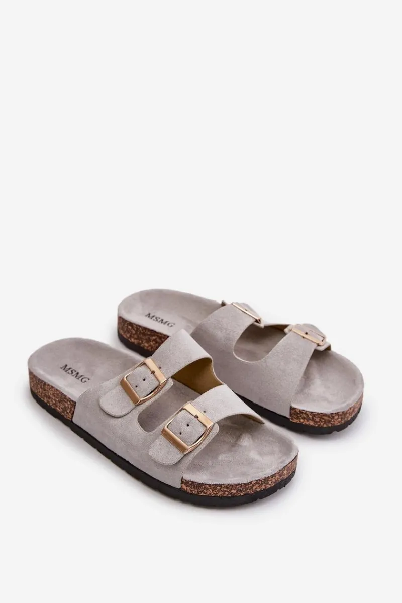 Best Boto Damskie Klapki Wsuwane Na Korkowej Podeszwie Szare Cortina