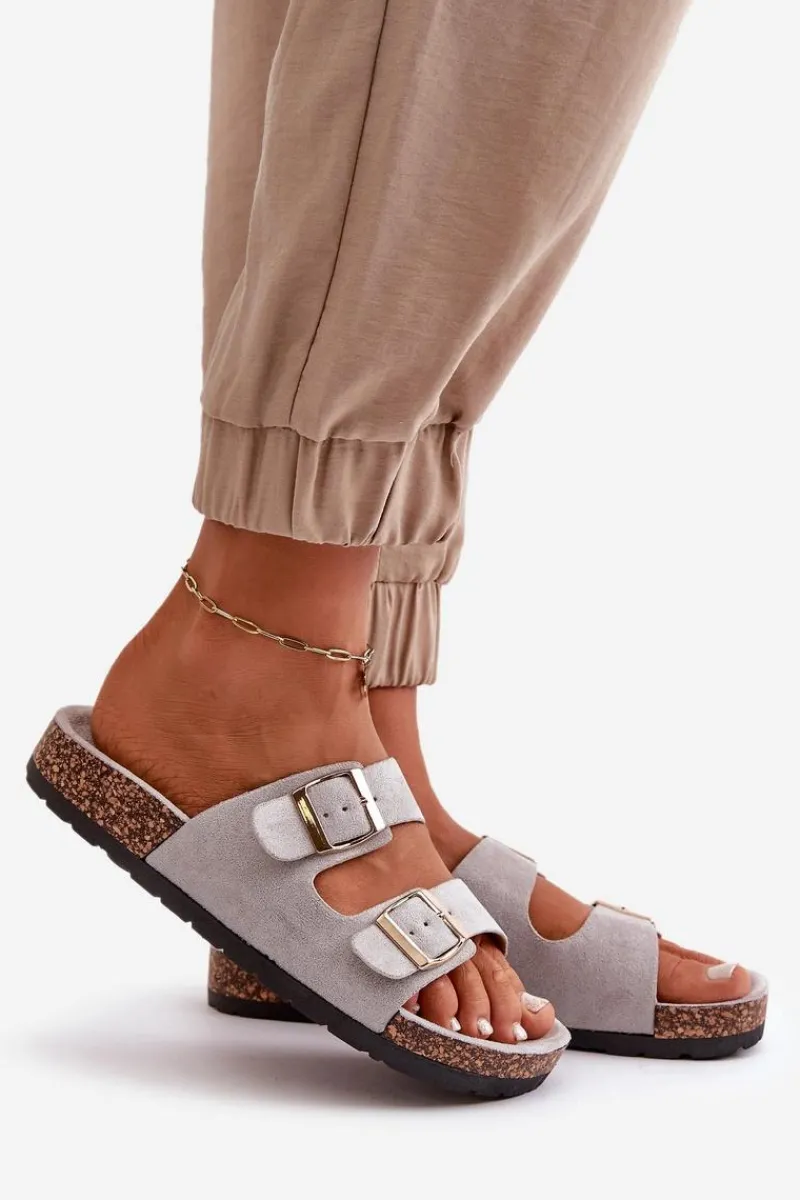 Best Boto Damskie Klapki Wsuwane Na Korkowej Podeszwie Szare Cortina