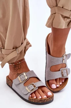 Klapki Korkowe|Klapki Damskie Klasyczne>Boto Damskie Klapki Wsuwane Na Korkowej Podeszwie Szare Cortina