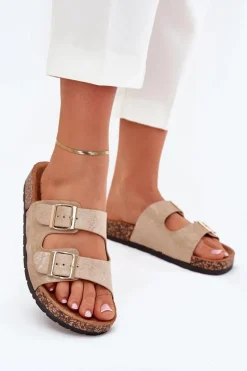 Best Damskie Klapki Wsuwane Na Korkowej Podeszwie Złote Cortina Damskie Klapki Korkowe|Klapki Damskie Klasyczne