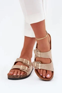 Best Damskie Klapki Wsuwane Na Korkowej Podeszwie Złote Cortina Damskie Klapki Korkowe|Klapki Damskie Klasyczne