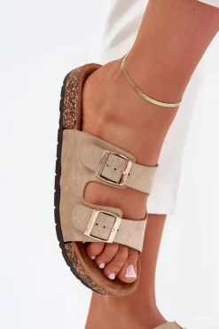 Best Damskie Klapki Wsuwane Na Korkowej Podeszwie Złote Cortina Damskie Klapki Korkowe|Klapki Damskie Klasyczne