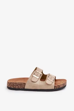 Best Damskie Klapki Wsuwane Na Korkowej Podeszwie Złote Cortina Damskie Klapki Korkowe|Klapki Damskie Klasyczne