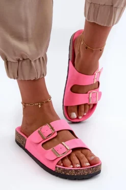 Online Damskie Klapki Wsuwane Na Korkowej Podeszwie Neonowy Róż Cortina Damskie Klapki Korkowe|Klapki Damskie Klasyczne