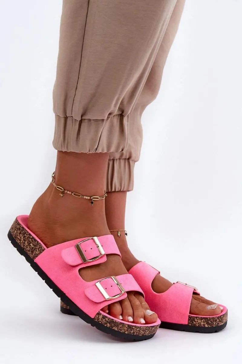 Online Damskie Klapki Wsuwane Na Korkowej Podeszwie Neonowy Róż Cortina Damskie Klapki Korkowe|Klapki Damskie Klasyczne