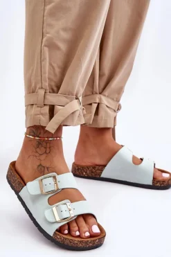 Hot Damskie Klapki Wsuwane Na Korkowej Podeszwie Miętowe Cortina Damskie Klapki Korkowe|Klapki Damskie Klasyczne