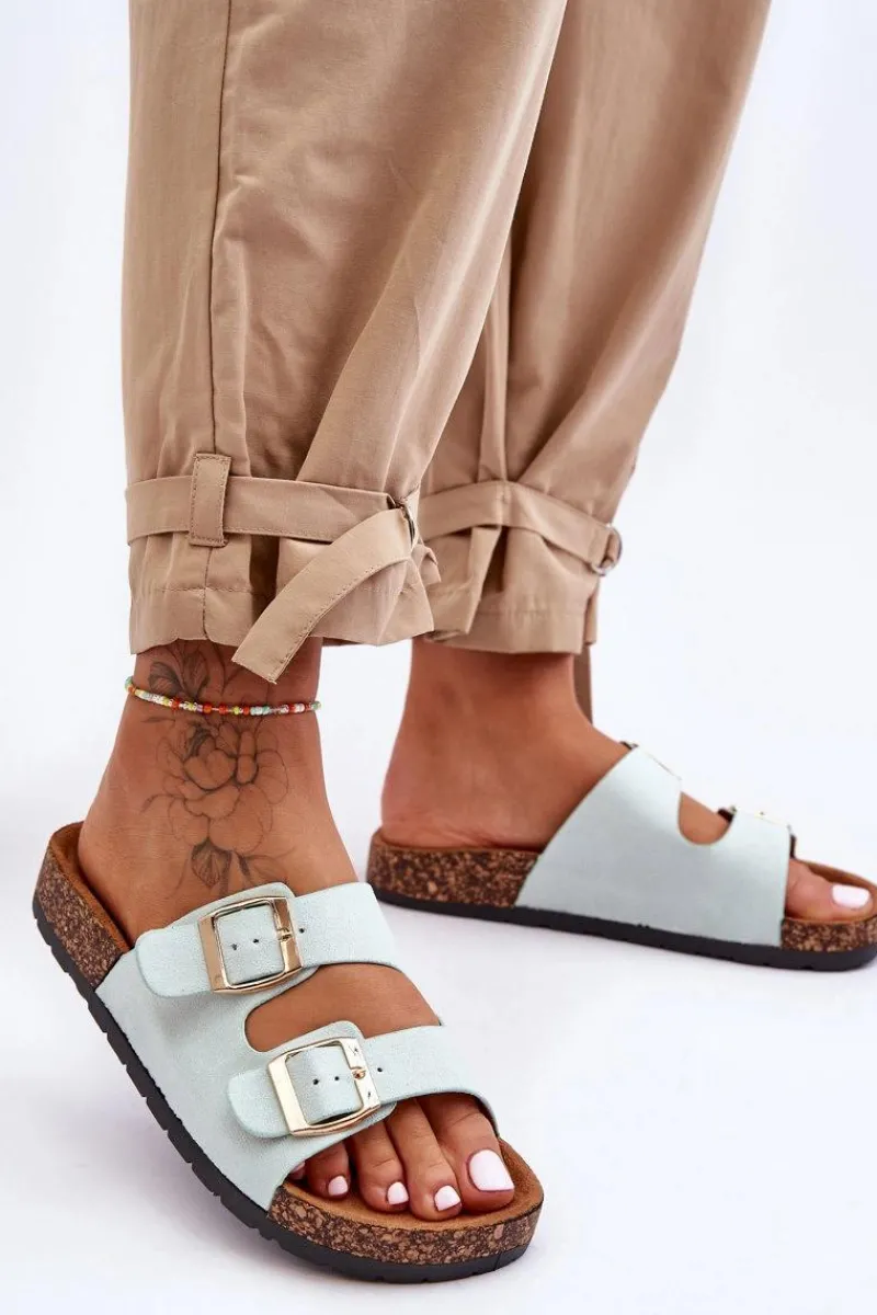 Hot Damskie Klapki Wsuwane Na Korkowej Podeszwie Miętowe Cortina Damskie Klapki Korkowe|Klapki Damskie Klasyczne