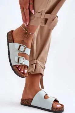 Hot Damskie Klapki Wsuwane Na Korkowej Podeszwie Miętowe Cortina Damskie Klapki Korkowe|Klapki Damskie Klasyczne