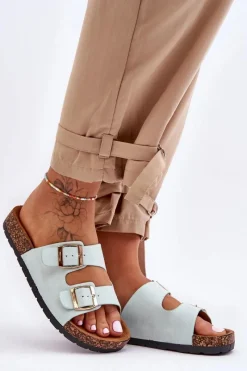 Hot Damskie Klapki Wsuwane Na Korkowej Podeszwie Miętowe Cortina Damskie Klapki Korkowe|Klapki Damskie Klasyczne