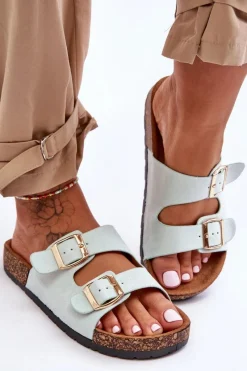 Hot Damskie Klapki Wsuwane Na Korkowej Podeszwie Miętowe Cortina Damskie Klapki Korkowe|Klapki Damskie Klasyczne