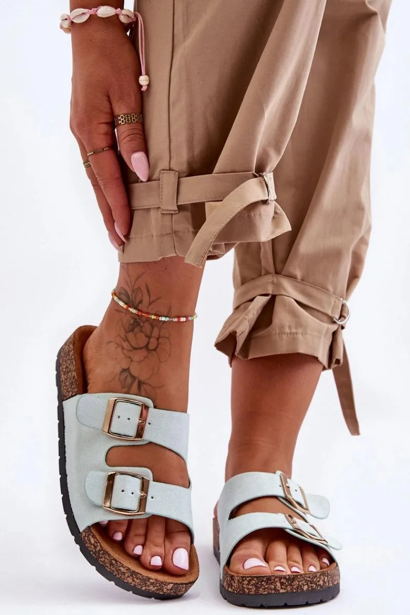 Hot Damskie Klapki Wsuwane Na Korkowej Podeszwie Miętowe Cortina Damskie Klapki Korkowe|Klapki Damskie Klasyczne