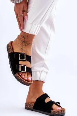 Klapki Korkowe|Klapki Damskie Klasyczne>Boto Damskie Klapki Wsuwane Na Korkowej Podeszwie Czarne Cortina