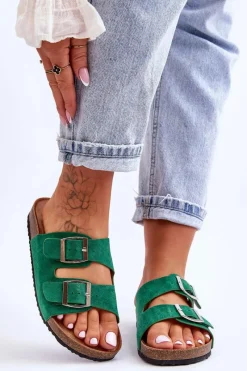 Klapki Korkowe|Klapki Damskie Klasyczne>Boto Damskie Klapki Wsuwane Zielone Destino