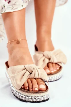 Hot Damskie Klapki Wysokie Beżowe Mortigo Damskie Klapki Damskie Klasyczne