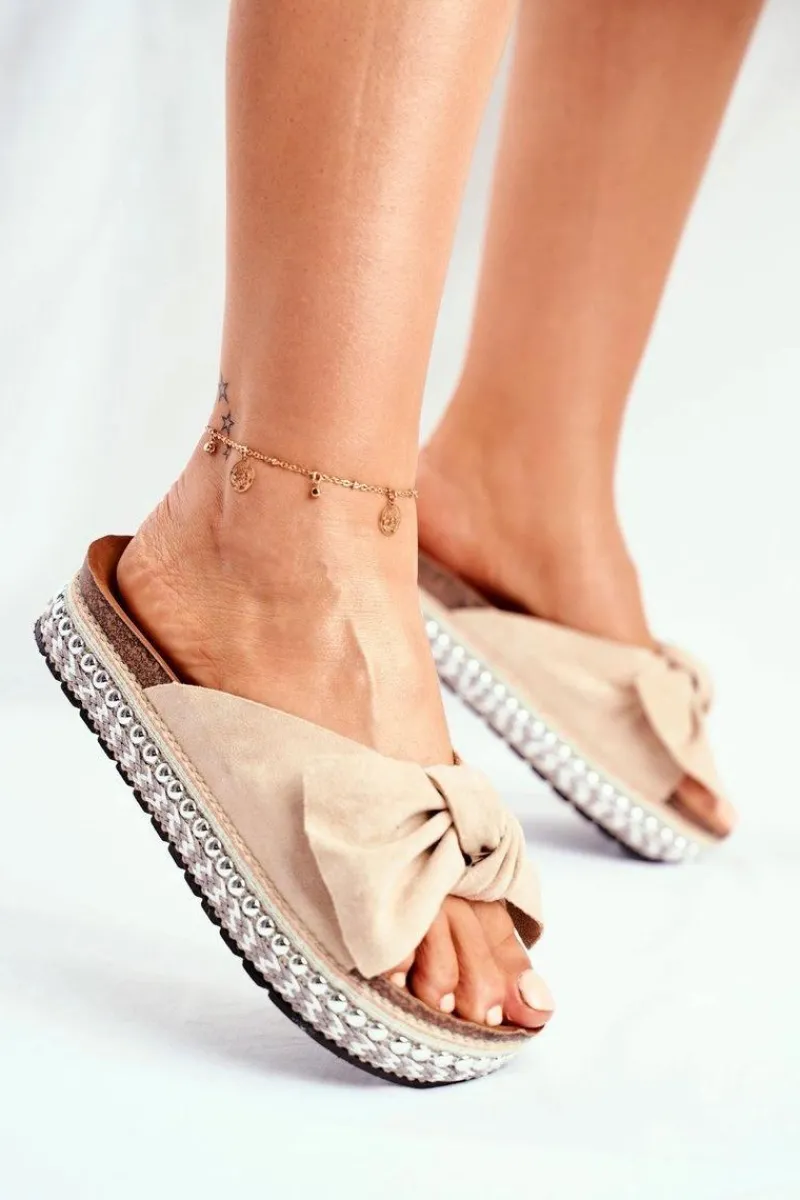 Hot Damskie Klapki Wysokie Beżowe Mortigo Damskie Klapki Damskie Klasyczne