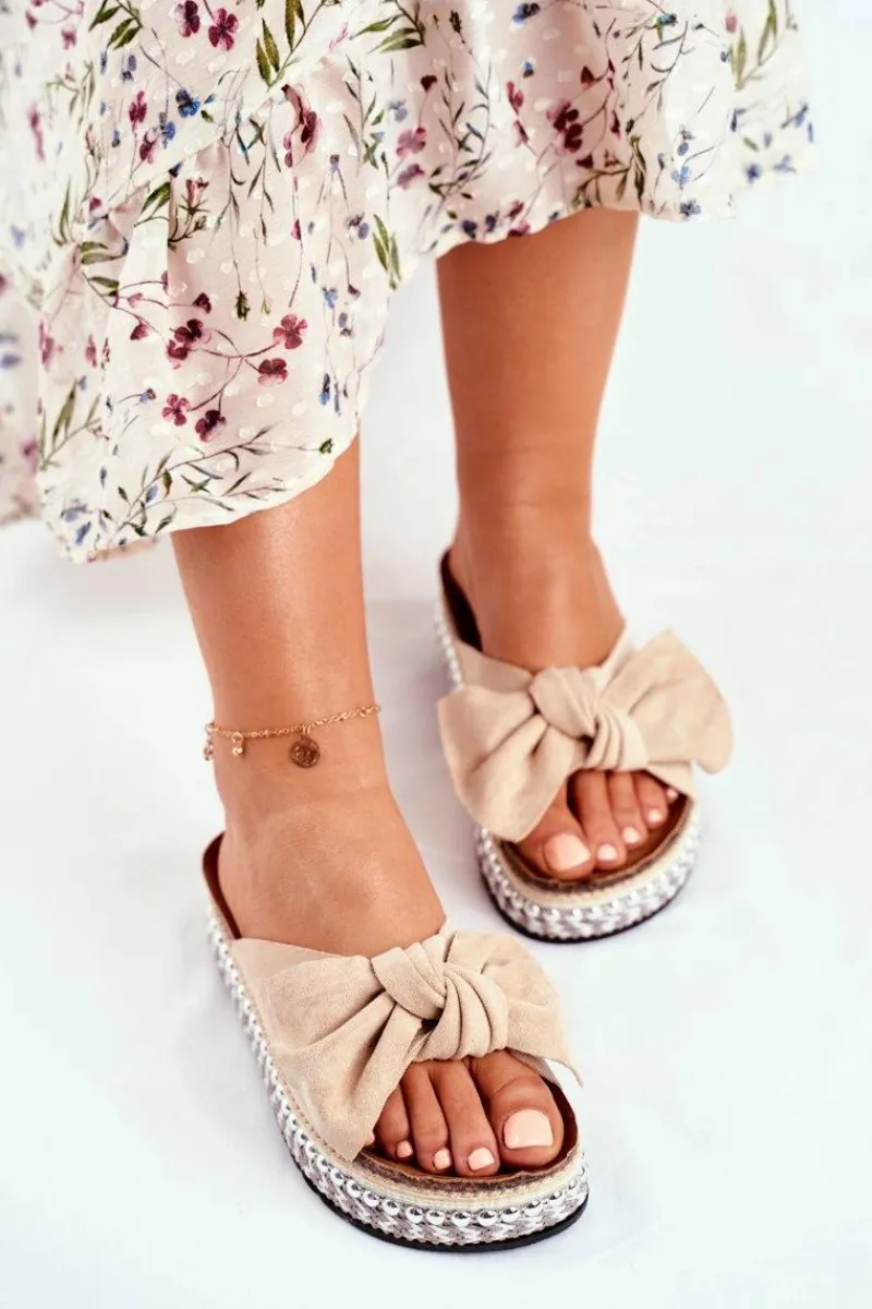 Hot Damskie Klapki Wysokie Beżowe Mortigo Damskie Klapki Damskie Klasyczne