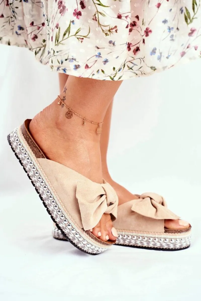 Hot Damskie Klapki Wysokie Beżowe Mortigo Damskie Klapki Damskie Klasyczne