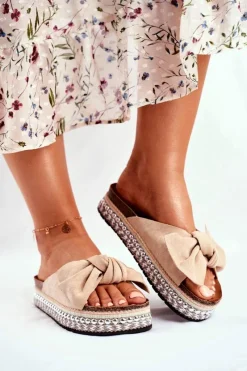 Hot Damskie Klapki Wysokie Beżowe Mortigo Damskie Klapki Damskie Klasyczne