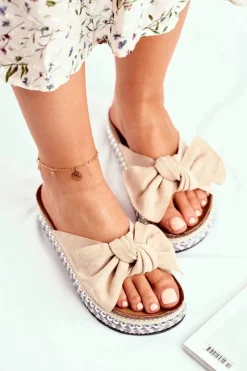 Hot Damskie Klapki Wysokie Beżowe Mortigo Damskie Klapki Damskie Klasyczne