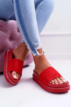 Hot Boto Damskie Klapki Wysokie Czerwone Kadela