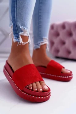 Hot Boto Damskie Klapki Wysokie Czerwone Kadela